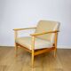 Vintage Loft armchair 70s light beige - velvet fabric - natural beech wood