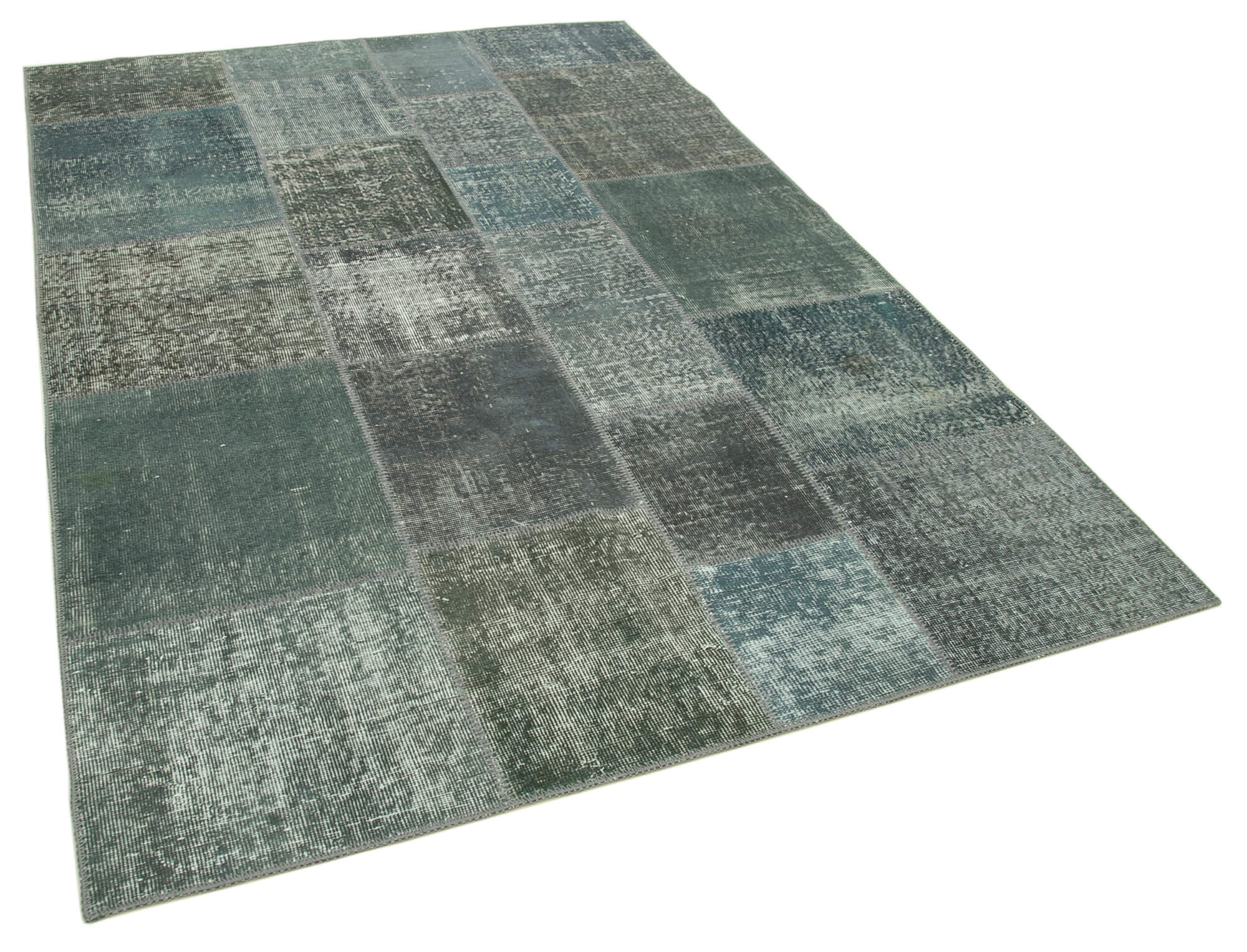 Handmade anatolian overdyed 170 cm x 240 cm grey patchwork carpet