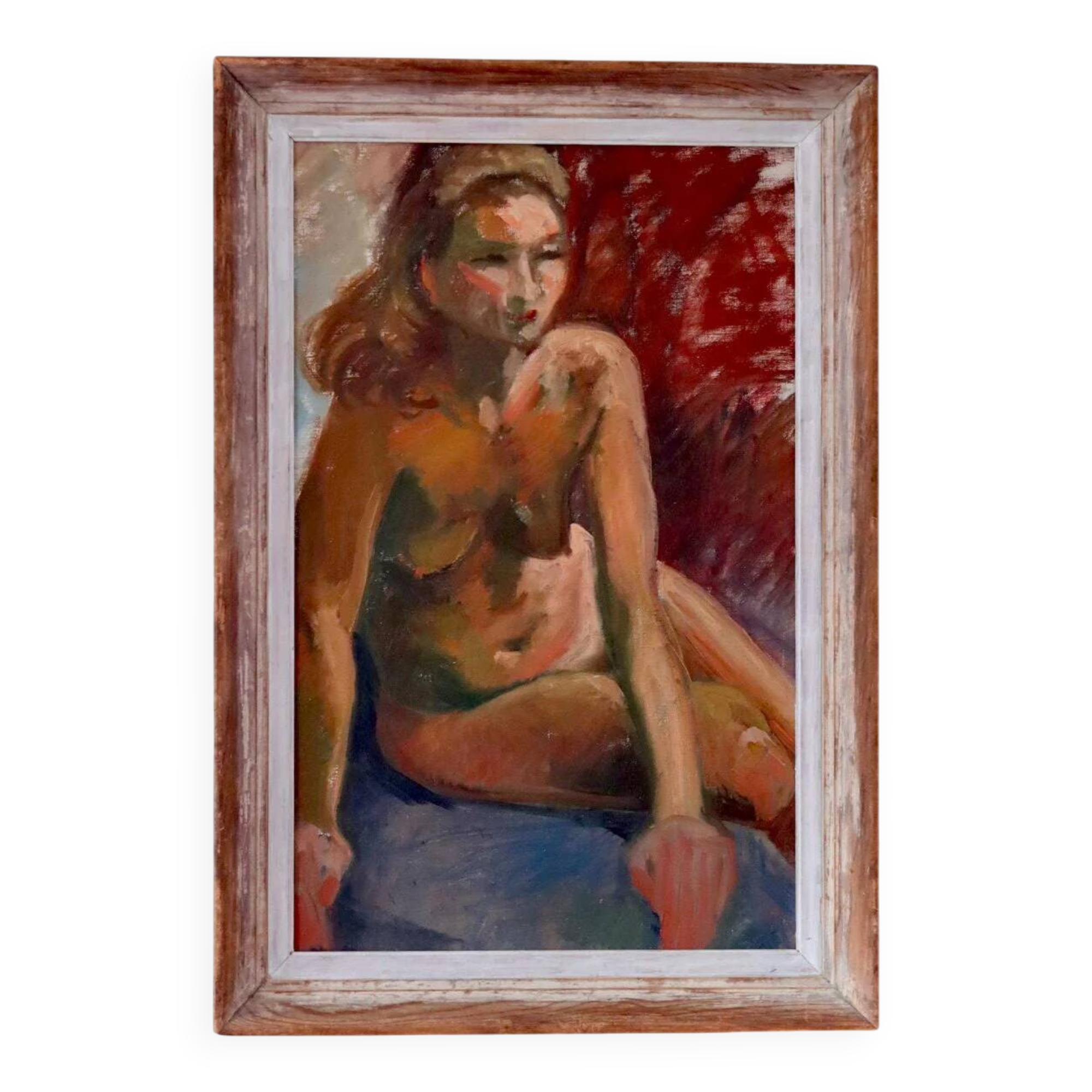 Mid-20th century original oil on canvas – nude woman