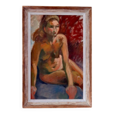 Huile sur toile originale du milieu du XXe siècle – femme nue