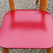 Set of 4 vintage chairs from the 50s in blond beech and red leatherette