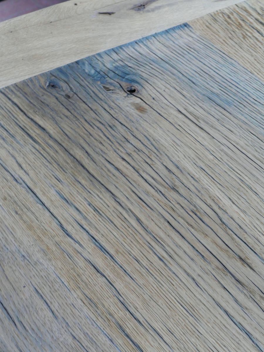 Industrial table solid oak tray and cast-iron footing