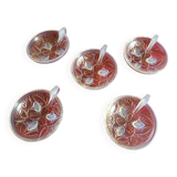 5 cups d'avesn france , art deco hazelnut pattern 11 cm , opalescent glass