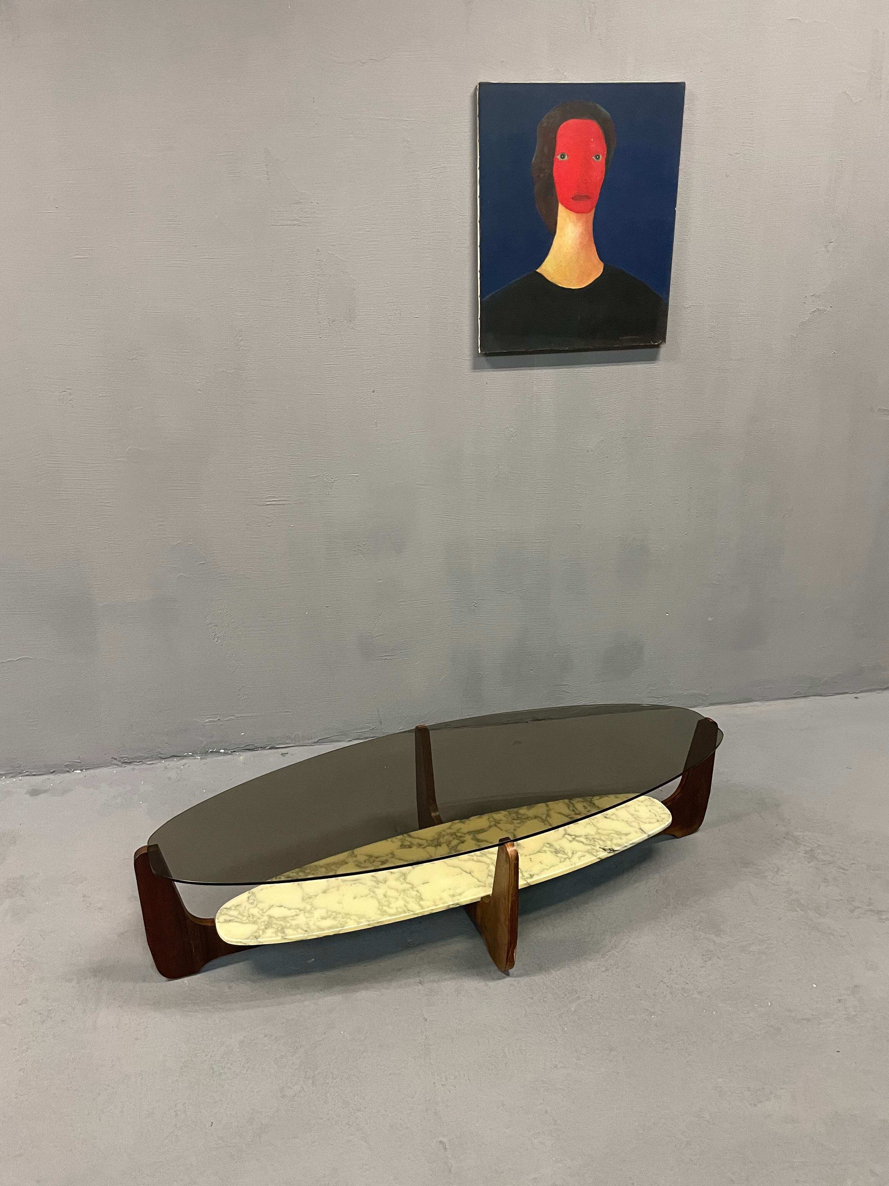 Coffee table wood and marble Hugues Poignant