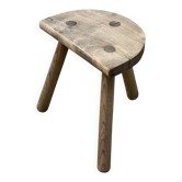 Tabouret tripode demi-lune vintage 1960 bois brut