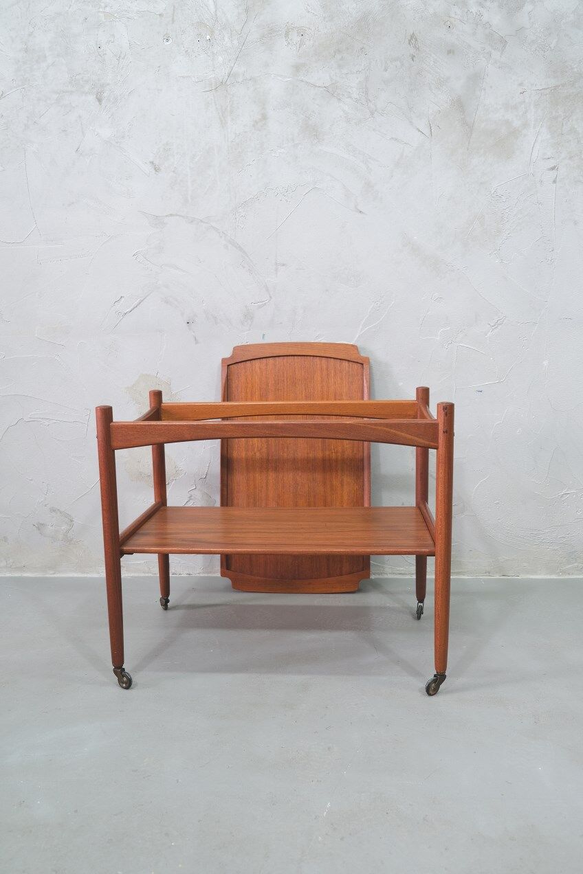 Danish teak bar cart with tray by Poul Hundevad, 1960s