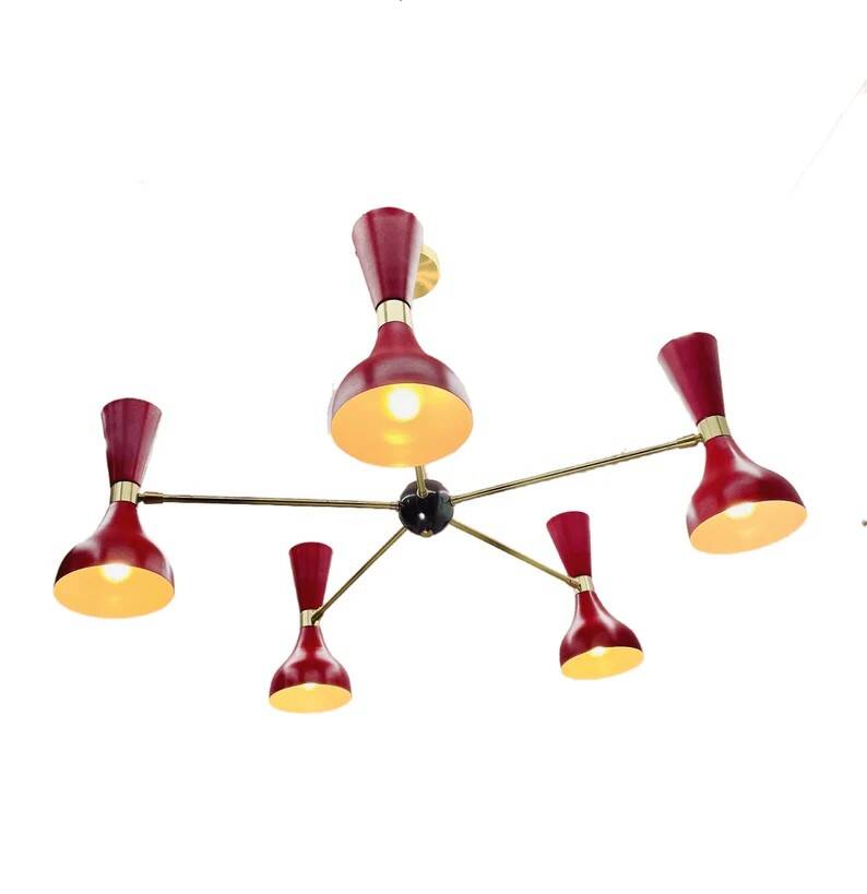 5 Arms Mid Century Sputnik Chandelier Diabolo Stilnovo Style, Modern Chandelier Ceiling Lamp Light
