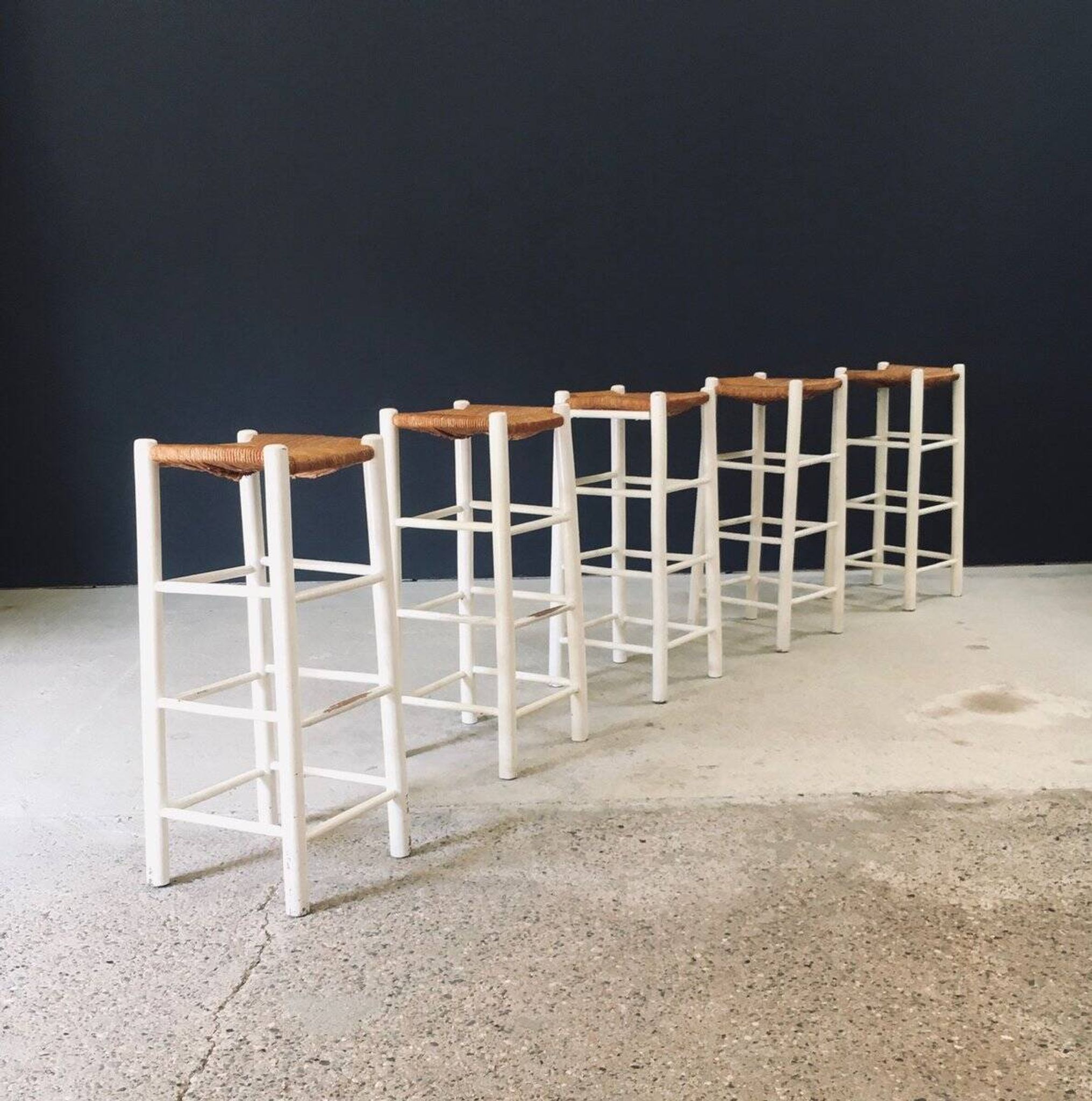 Rustic Handcrafted High Stools, France, 1940s, Set of 5