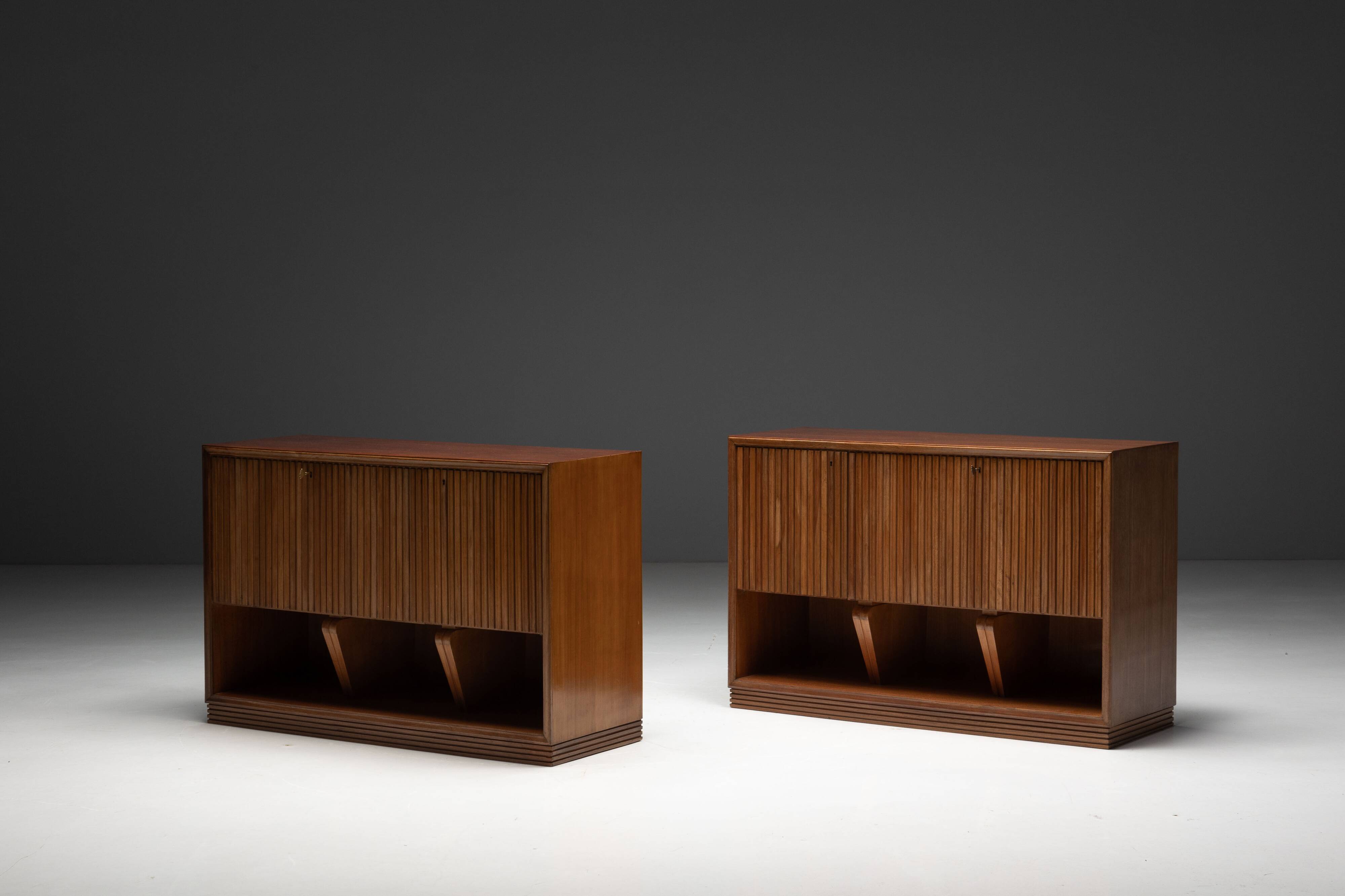 Modernist slatted credenza, Italy, 1960s