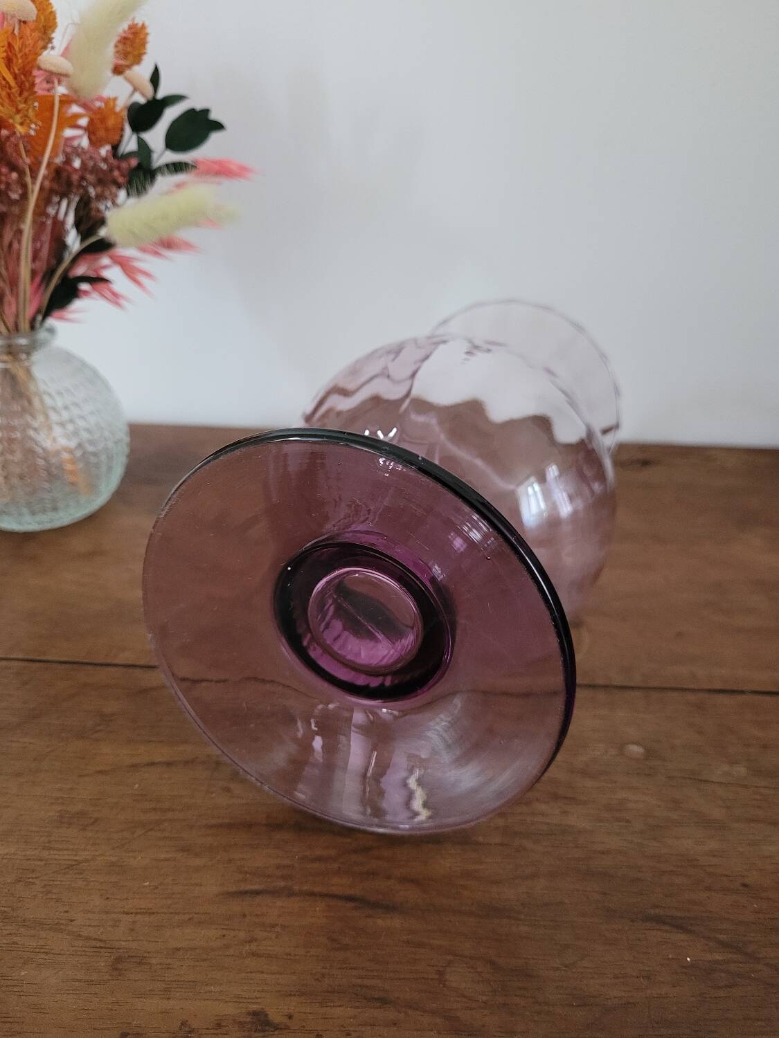 Tall purple glass candle holder / tealight holder