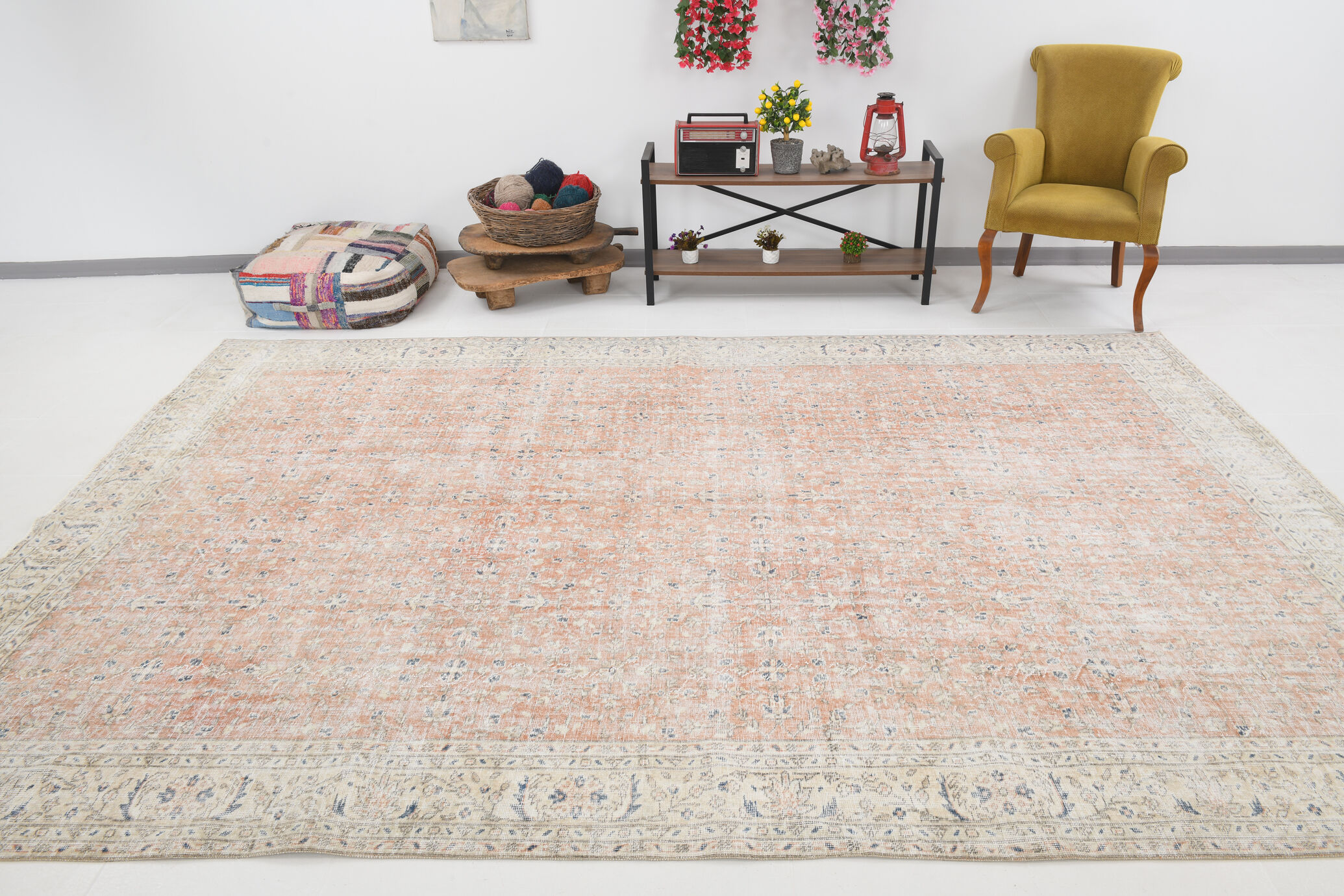8x12 neutral color floral farmhouse rug 362x257cm