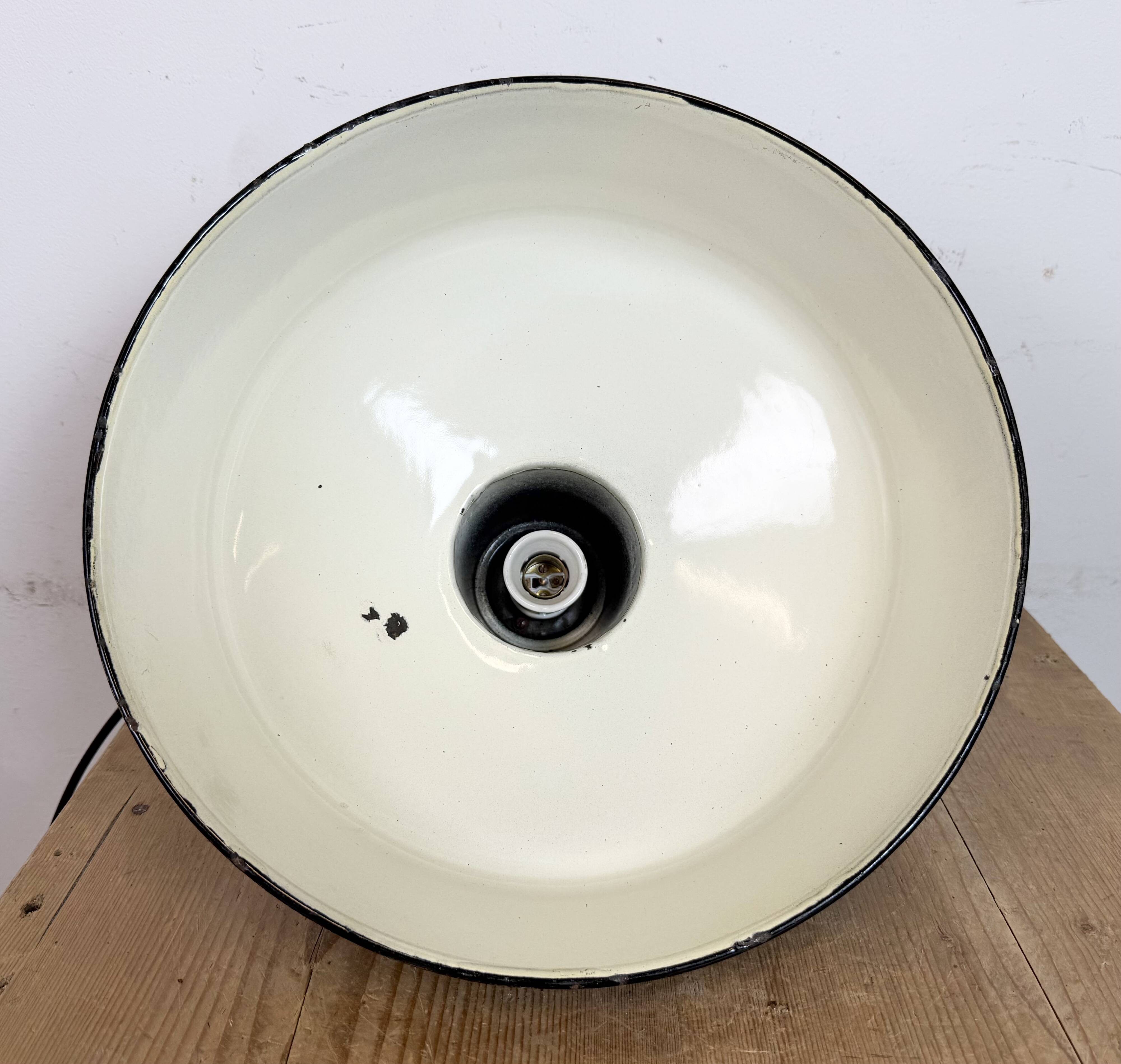Industrial Black Enamel Factory Lamp with Cast Iron Top, 1950s