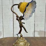 Bronze lamp with glass paste shade - work from the 1970s