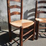 Pair of mulched brutalist chairs and wood
