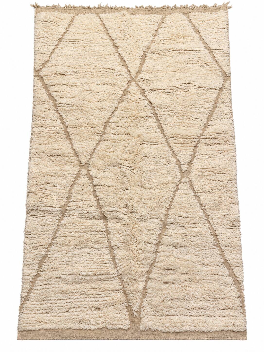 Handmade Moroccan Berber rug, cream and beige with diamonds 150x263cm