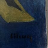Oil on canvas by Jean Billecocq modern composition with roosters 1960