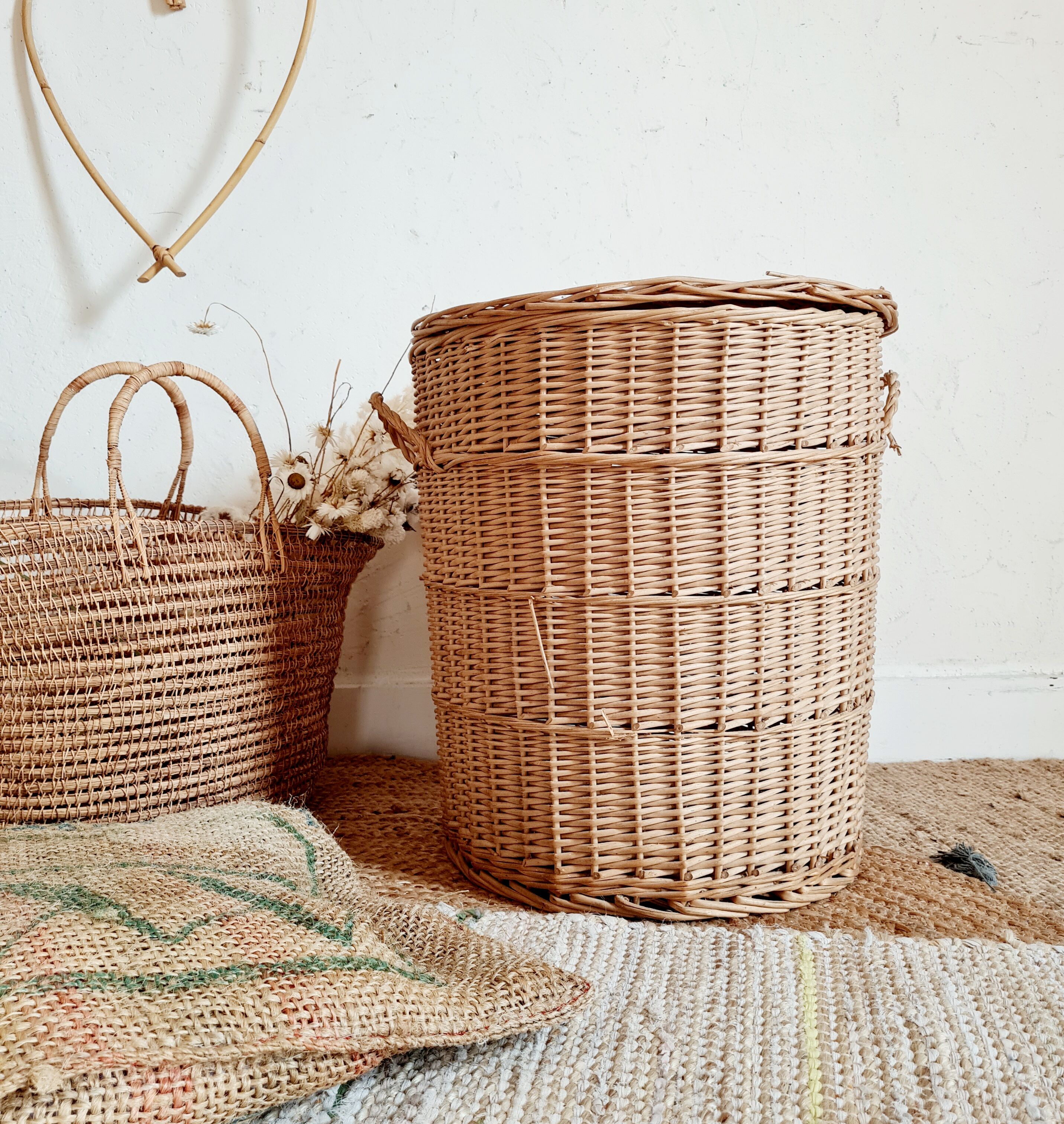 Old rattan laundry basket