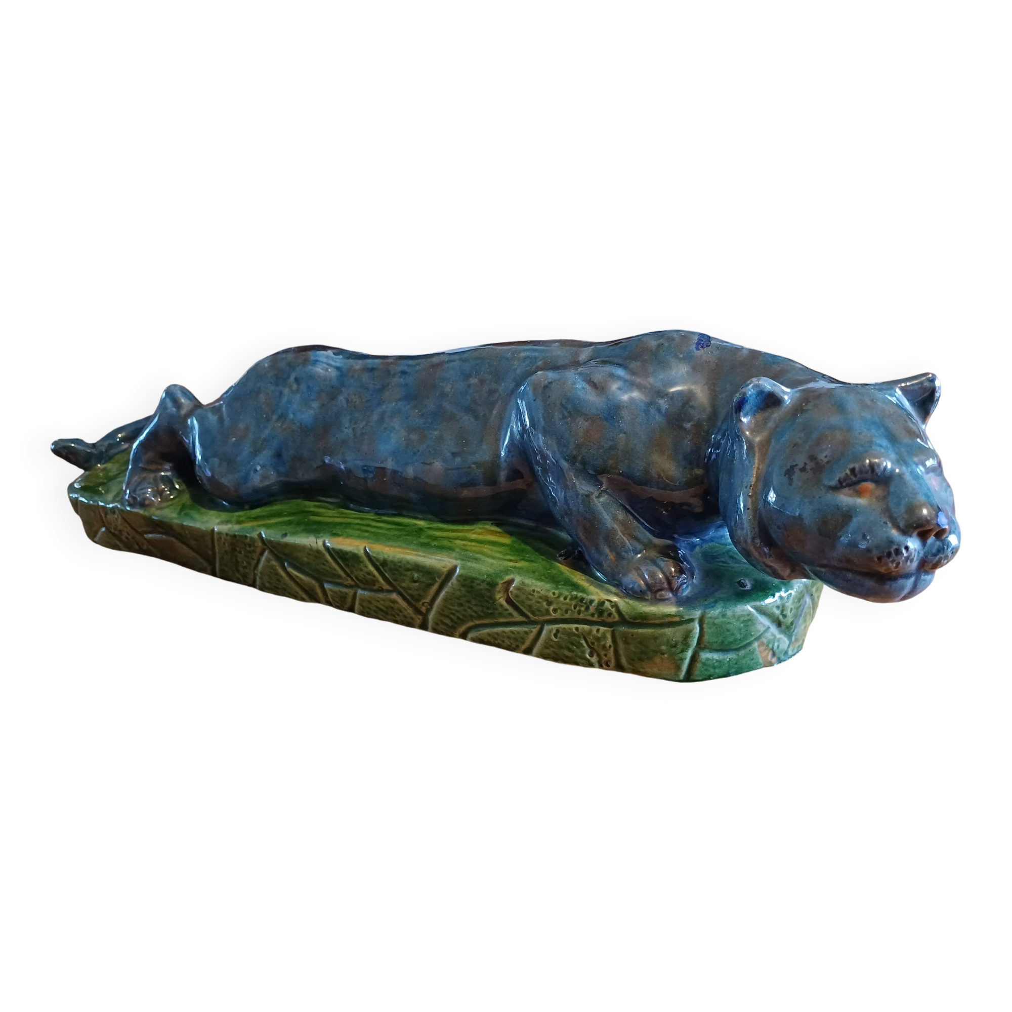 Blue and green Panther glazed ceramic