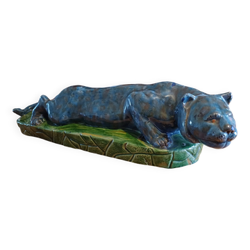 Blue and green Panther glazed ceramic