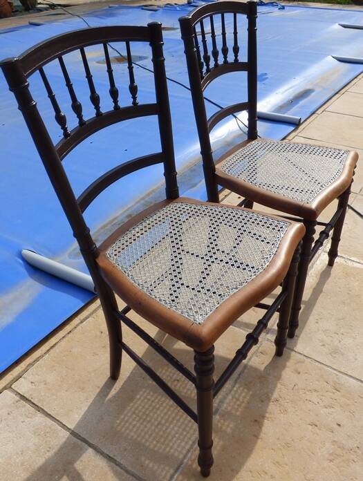Two quality wooden cane chairs totally relooked