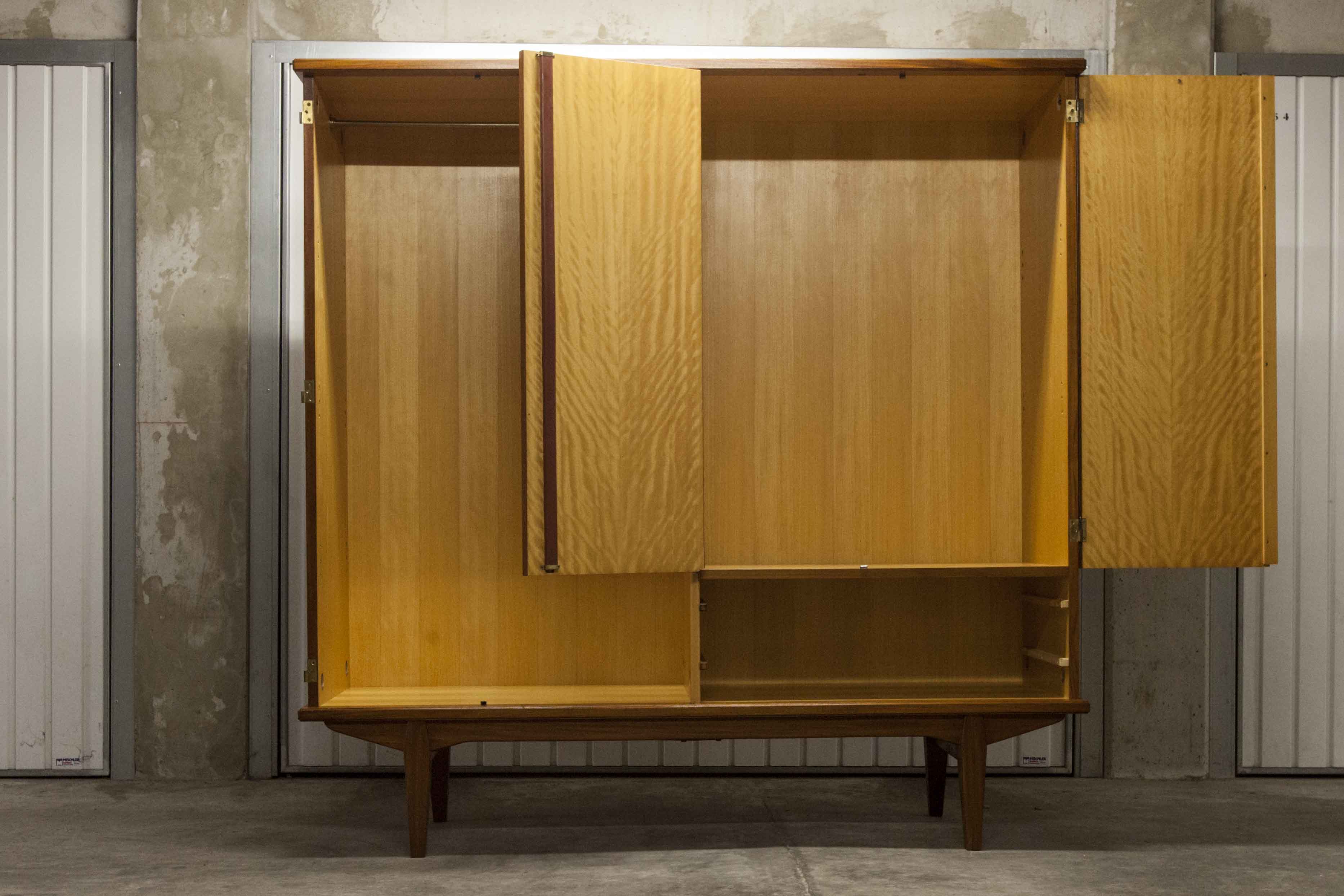Scandinavian teak cabinet 4 doors 2+1 drawers wardrobe 1960