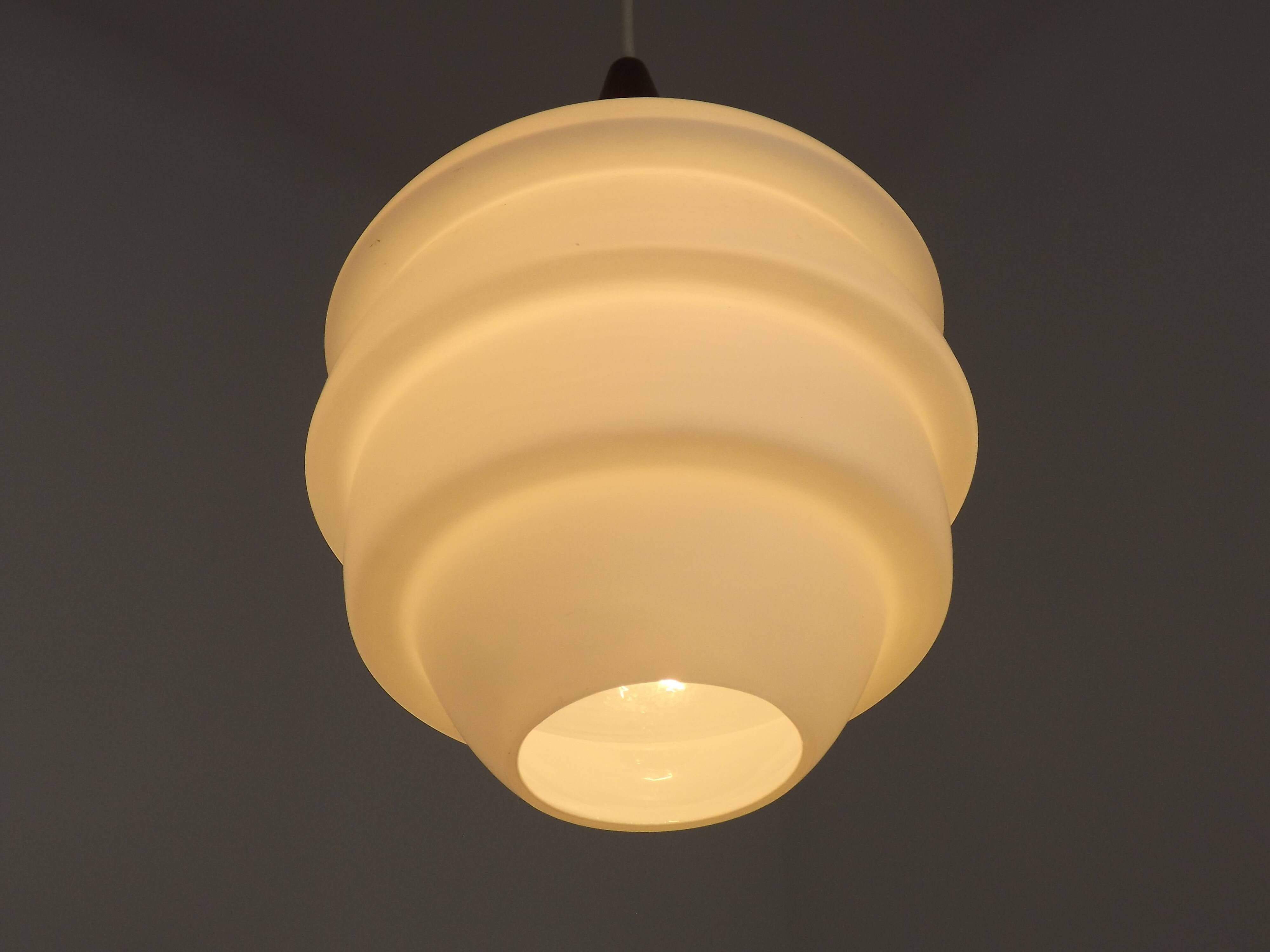 French Vintage Retro Ceiling Light 1960s/70s White Glass Tiered Shade 5589