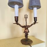 Lampe candélabre 2 feux en laiton doré et ciselé