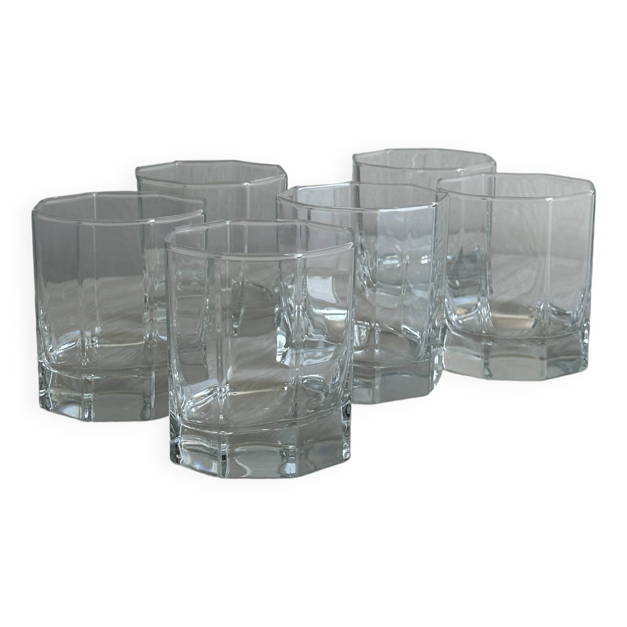 Set of 6 thick octagonal crystal water glasses