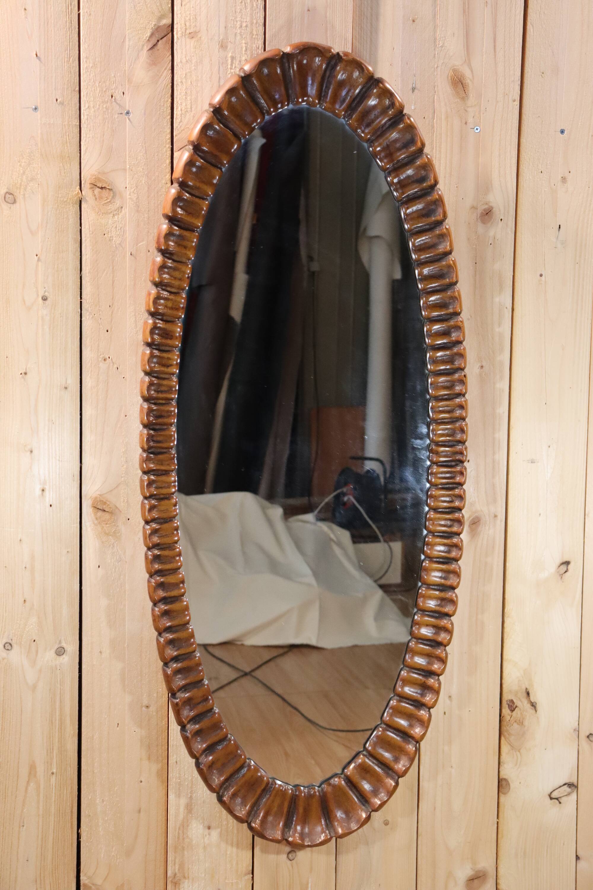 Large oval wooden mirror 1950