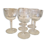 6 glasses on foot for cooked wine or port in glass with a pretty frieze