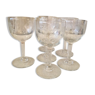 6 glasses on foot for cooked wine or port in glass with a pretty frieze