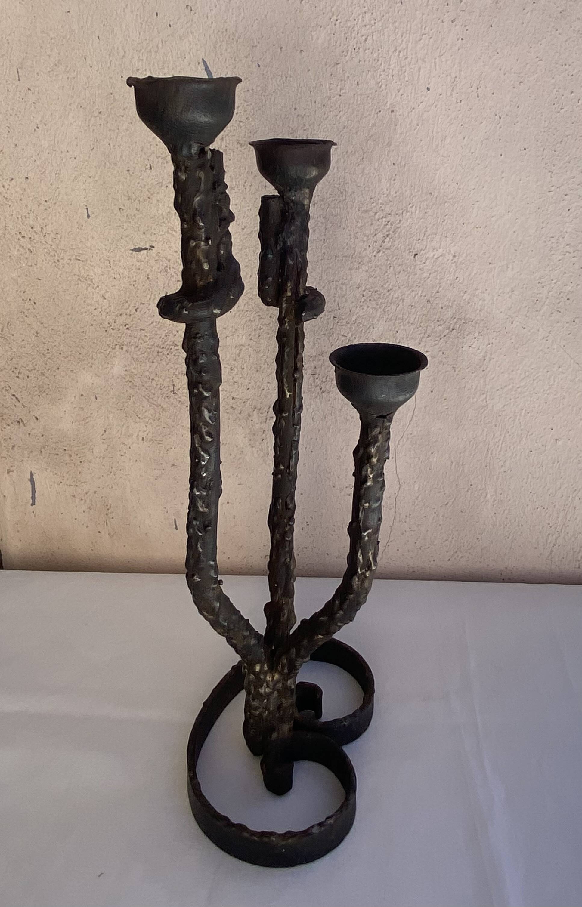 Brutalist iron candle holder