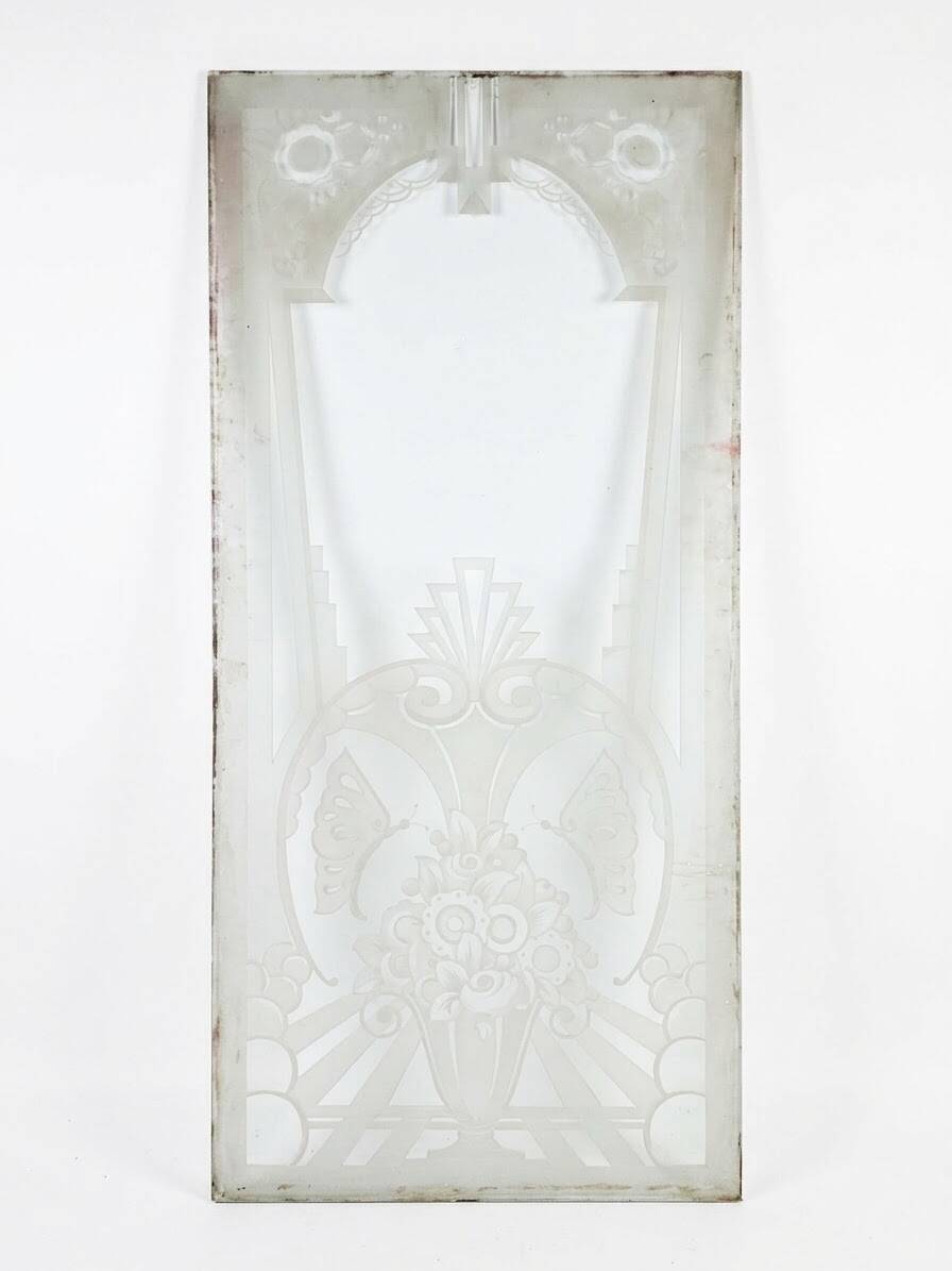 Art Deco engraved glass door panel 1930