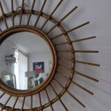 Miroir soleil en rotin vintage