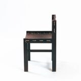 Vintage Brutalist Hide Leather and Wood with Rope Dining Chairs, Set of 2