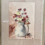 Still life, watercolor bouquet of flowers, signed L. de Bouvry