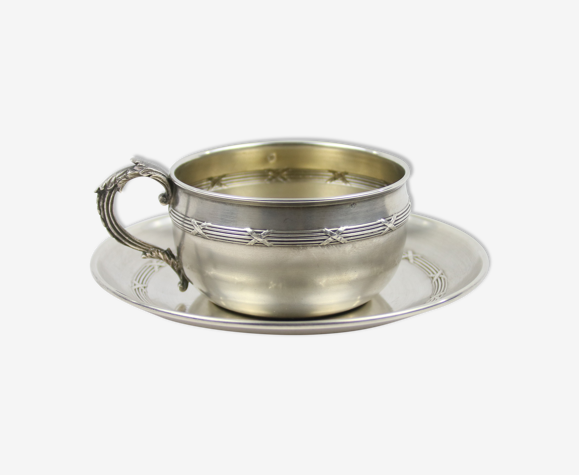 Tasse et sous-tasse modèle rubans en argent