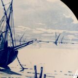 Old painted earthenware coaster decoration boats XXth