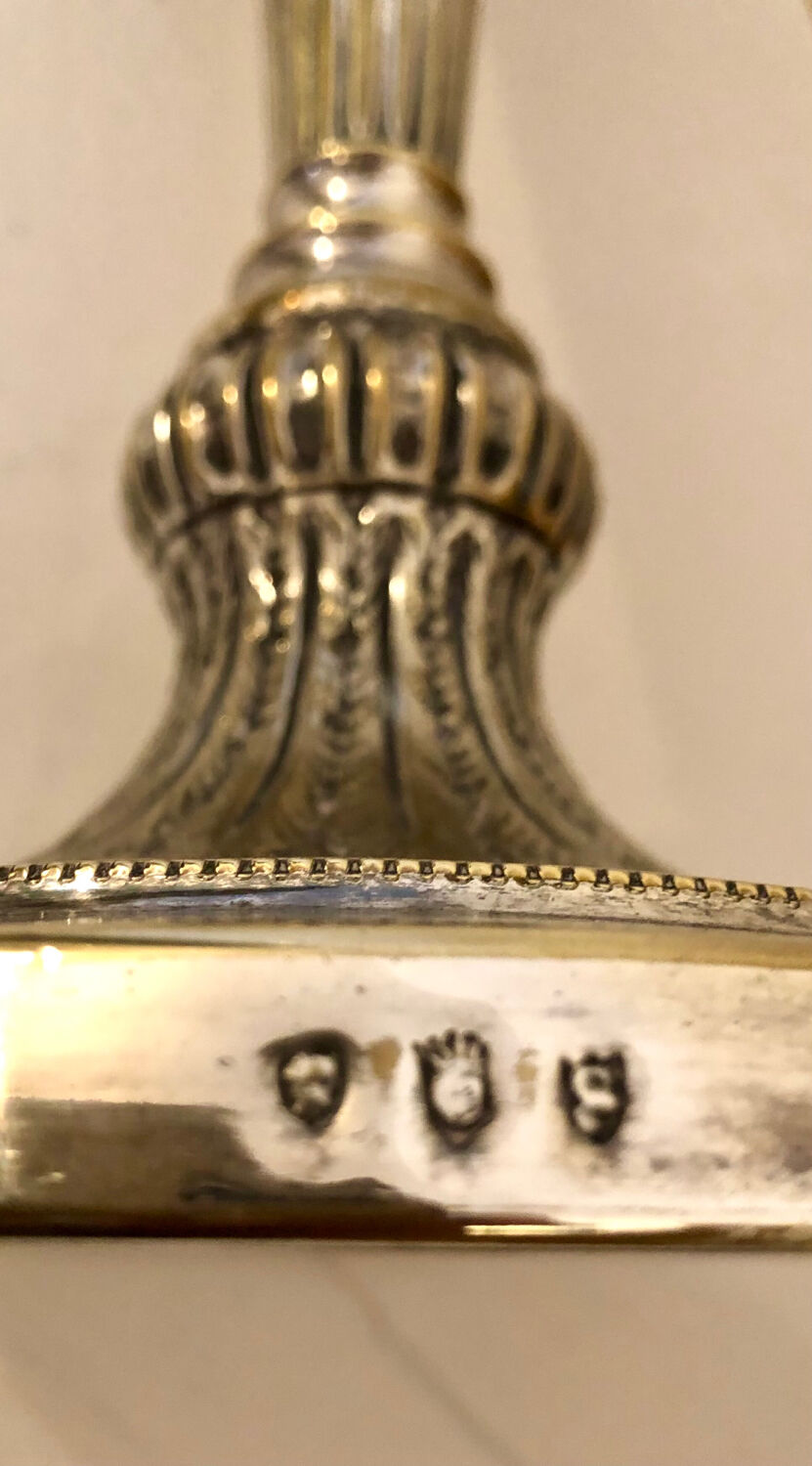 Pair of silver metal candle holder lamp bases