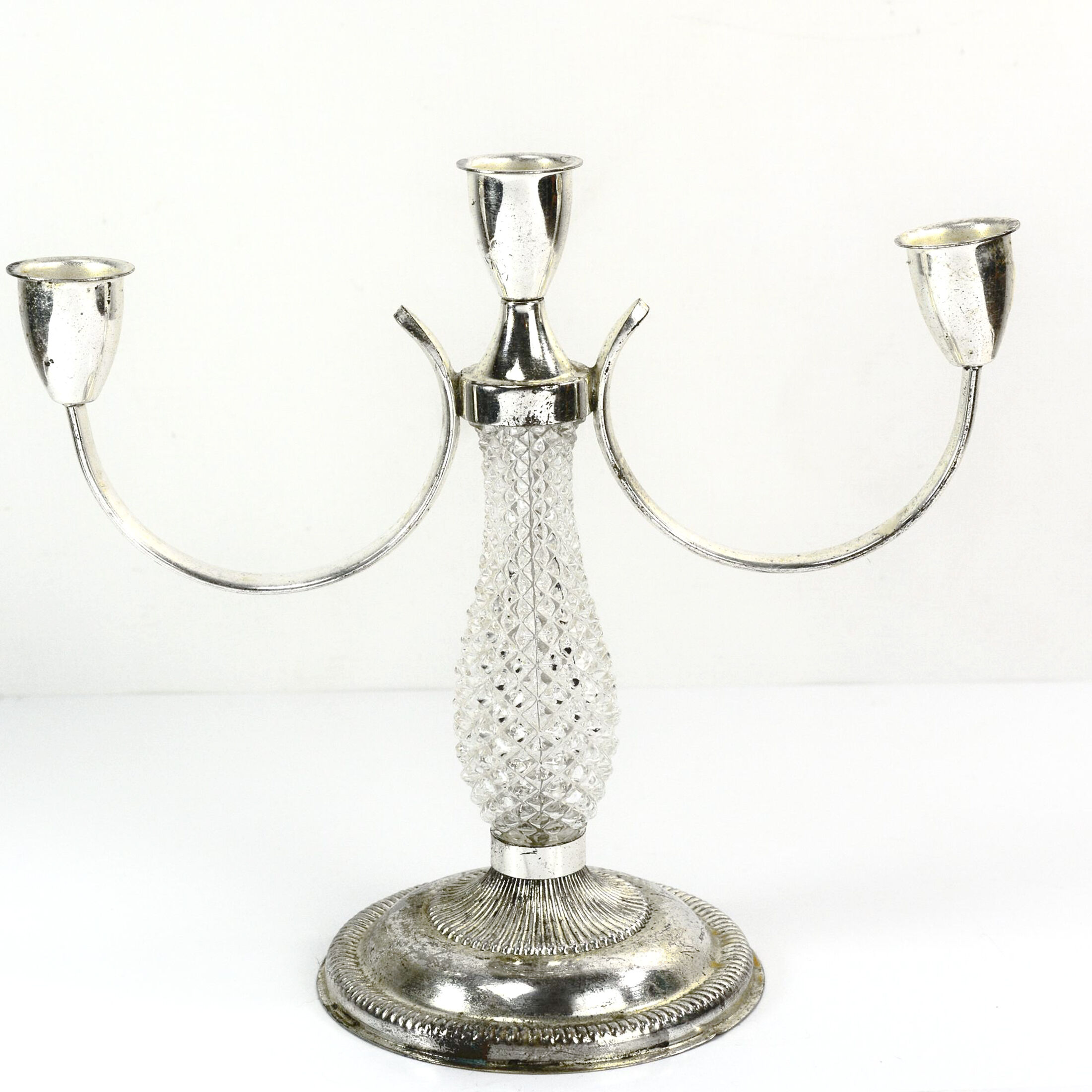 1970s three-point plated candlestick, La Pierre, France