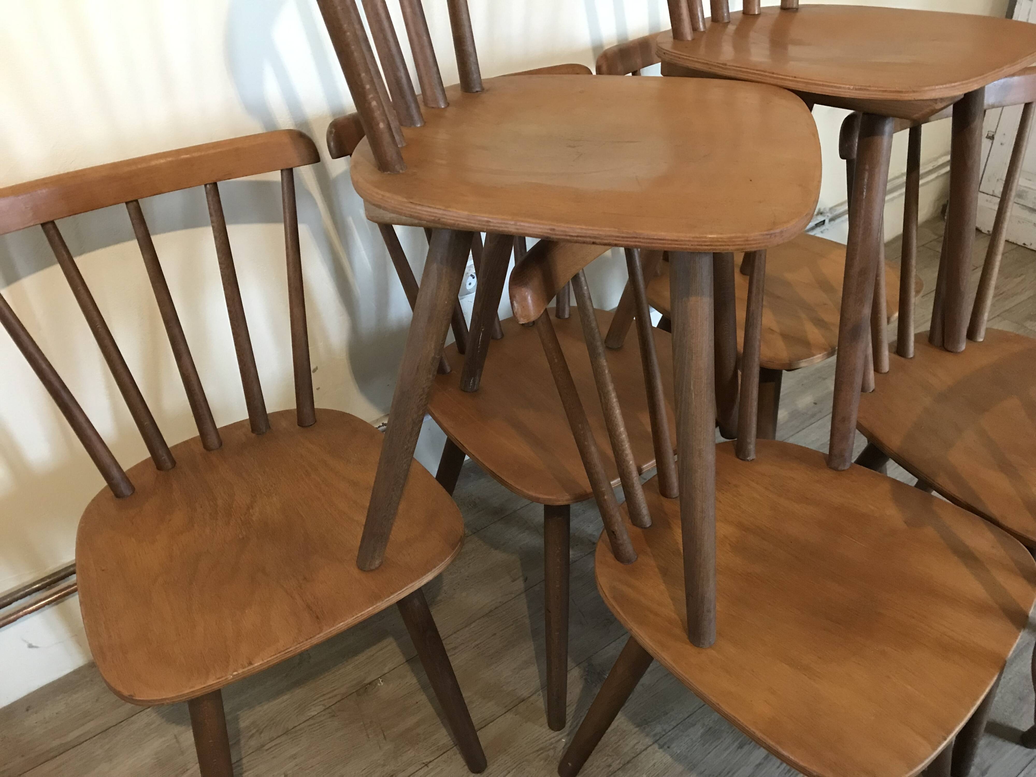 Set of 8 vintage chairs with bars and compass legs 1960