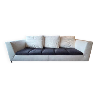 Leather sofa, white leather sofa Ligne Roset model Feng by Dider Gomez