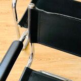 Pair of tubular armchairs in metal and leather Style Marcel Breuer