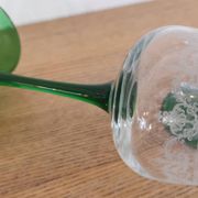 Set of 4 old Alsatian green stemmed wine glasses with vine decor engraved crystal arc