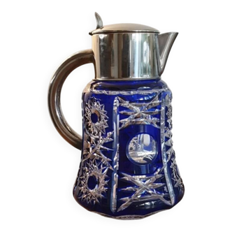 Superb orangeade jug in cobalt blue cut bohemian crystal