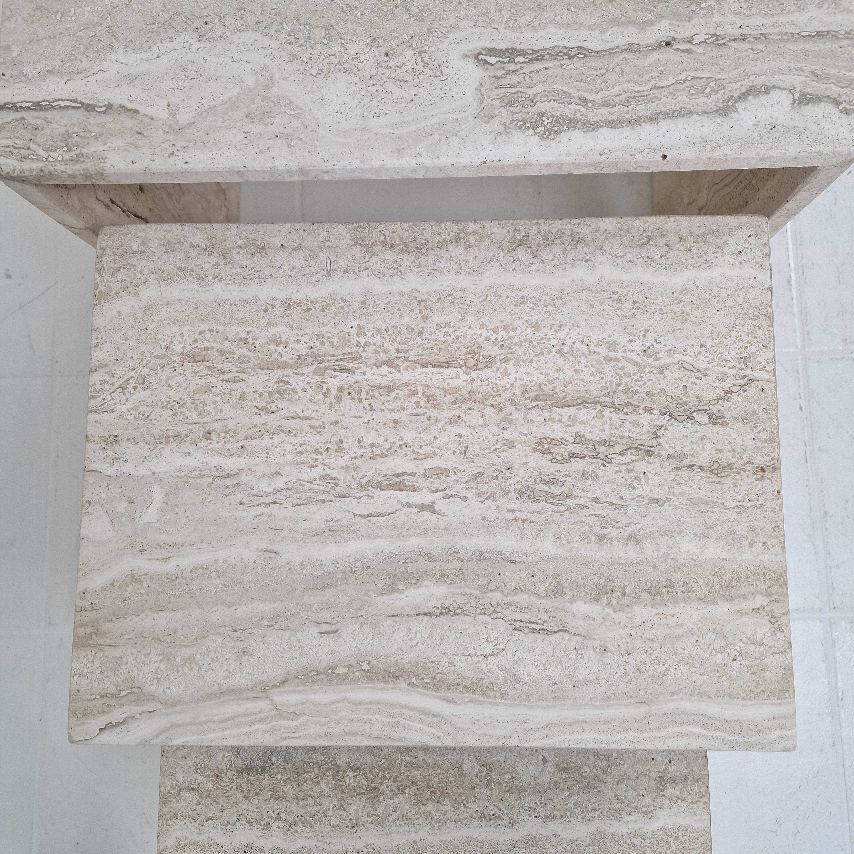 Italian 1980s Grooved Travertine Nesting Tables – Set of 3