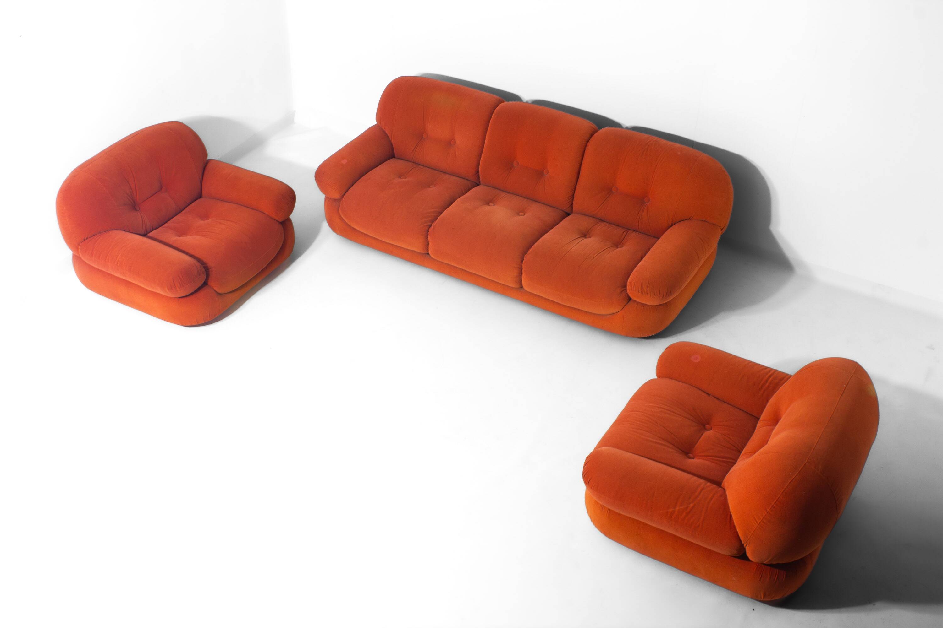 Vintage 'Sapporo' 3-seater sofa in suede by Mobil Girgi, 1970s