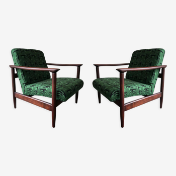 Mid century armchairs in green jacquard, by edmund homa, 1960s, set of two