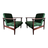 Mid century armchairs in green jacquard, by edmund homa, 1960s, set of two