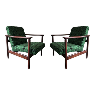 Mid century armchairs in green jacquard, by edmund homa, 1960s, set of two